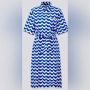 Marimekko x Uniqlo blue and white scalloped stripe belted collar dress